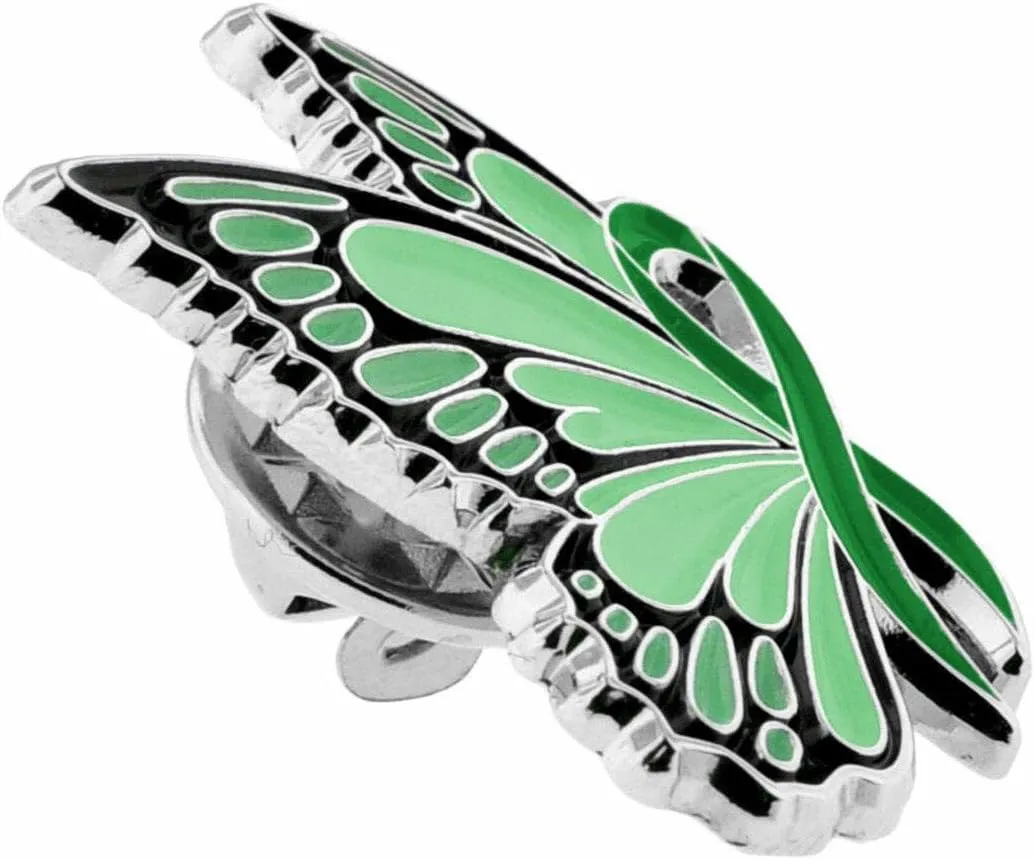 PinMart's Green Ribbon Butterfly Pin - Awareness Ribbon Enamel Pin
