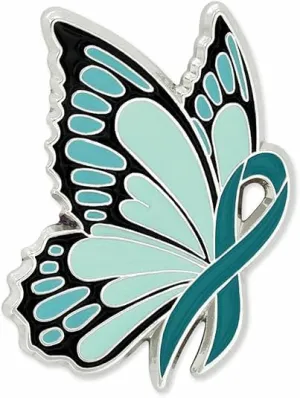PinMart's Teal Ribbon Butterfly Pin - Awareness Ribbon Enamel Pin