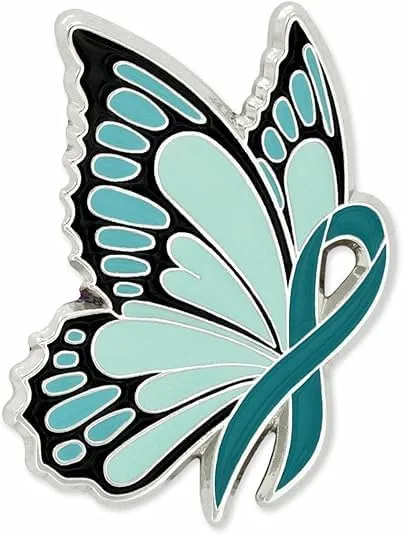 PinMart's Teal Ribbon Butterfly Pin - Awareness Ribbon Enamel Pin
