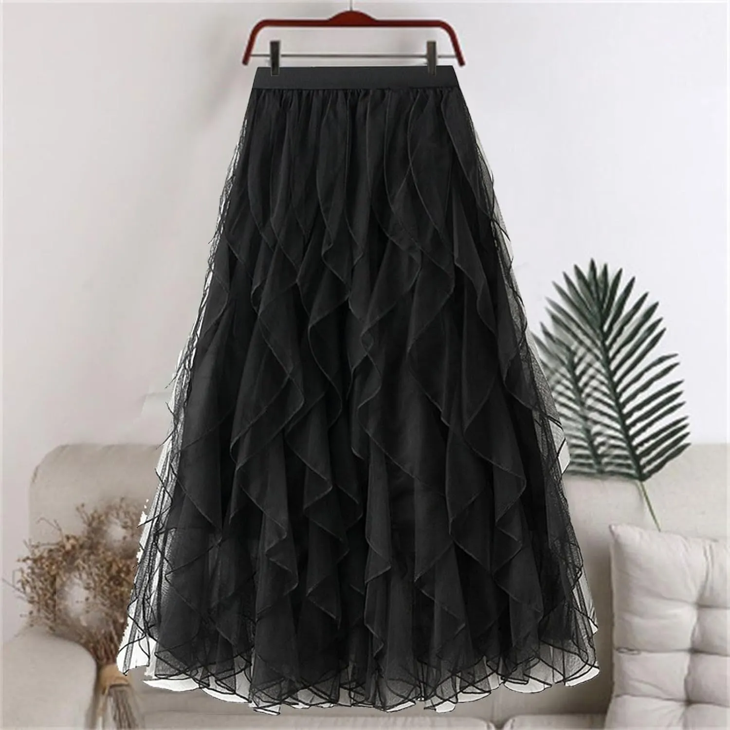 Pleated Skirts for Women Tulle Pleated Layered Tutu Skirt Ladies Ruffles Elegant Flowy Bridesmaid Wedding Midi Dress