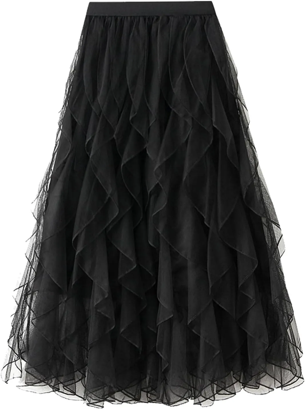 Pleated Skirts for Women Tulle Pleated Layered Tutu Skirt Ladies Ruffles Elegant Flowy Bridesmaid Wedding Midi Dress