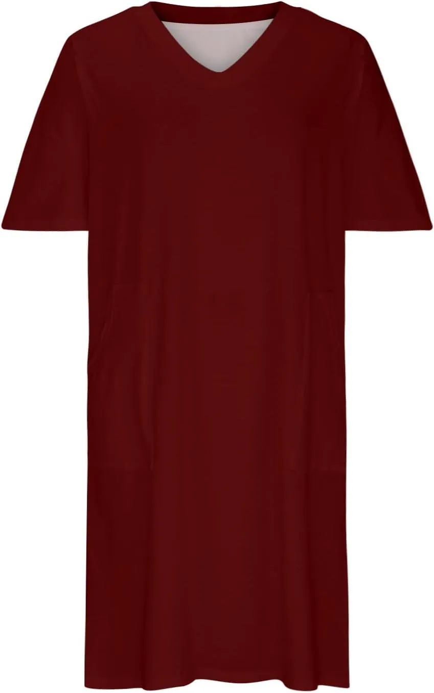 Plus Size Dresses for Curvy Womens 2024 Trendy Summer Casual V Neck Short Sleeve Daily Tshirt Midi Dress with Pocket