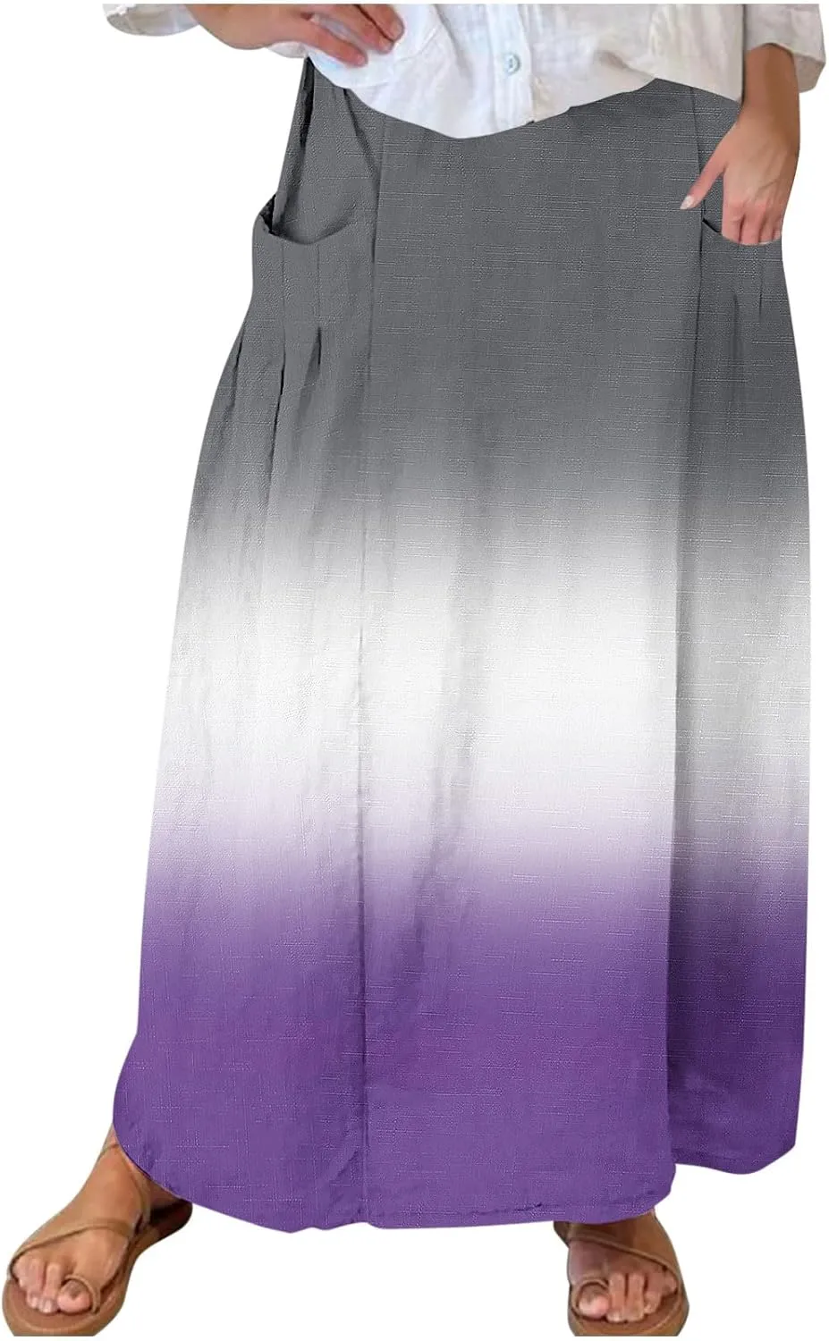 Plus Size Maxi Skirts for Women Printed Summer Skirts Elastic Waist Casual Skirts with Pockets Flowy Vacation Skirts