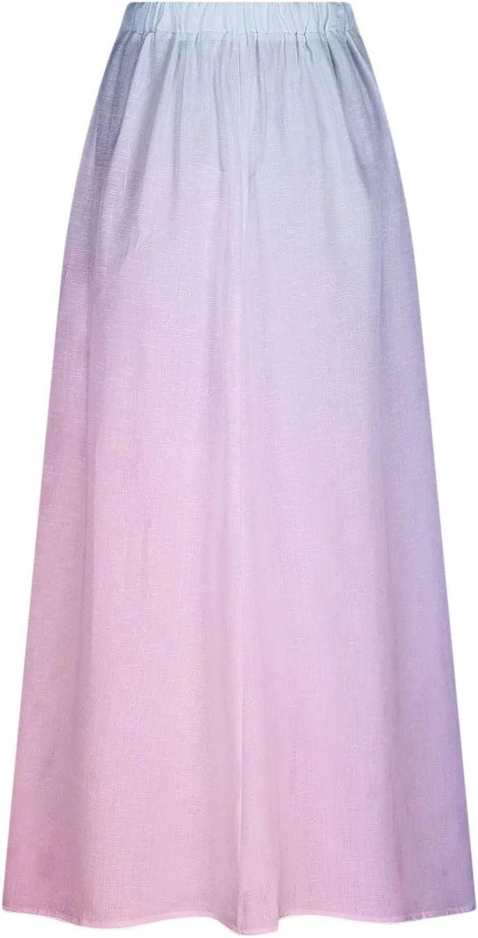 Plus Size Maxi Skirts for Women Printed Summer Skirts Elastic Waist Casual Skirts with Pockets Flowy Vacation Skirts