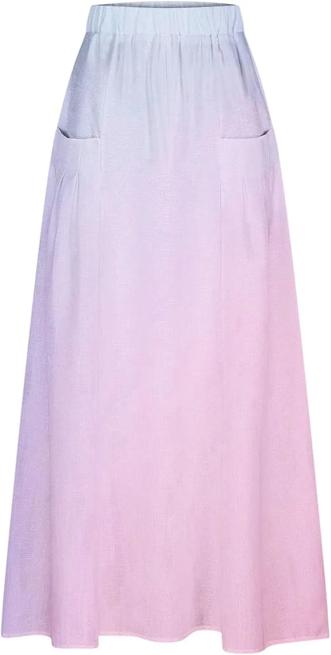 Plus Size Maxi Skirts for Women Printed Summer Skirts Elastic Waist Casual Skirts with Pockets Flowy Vacation Skirts