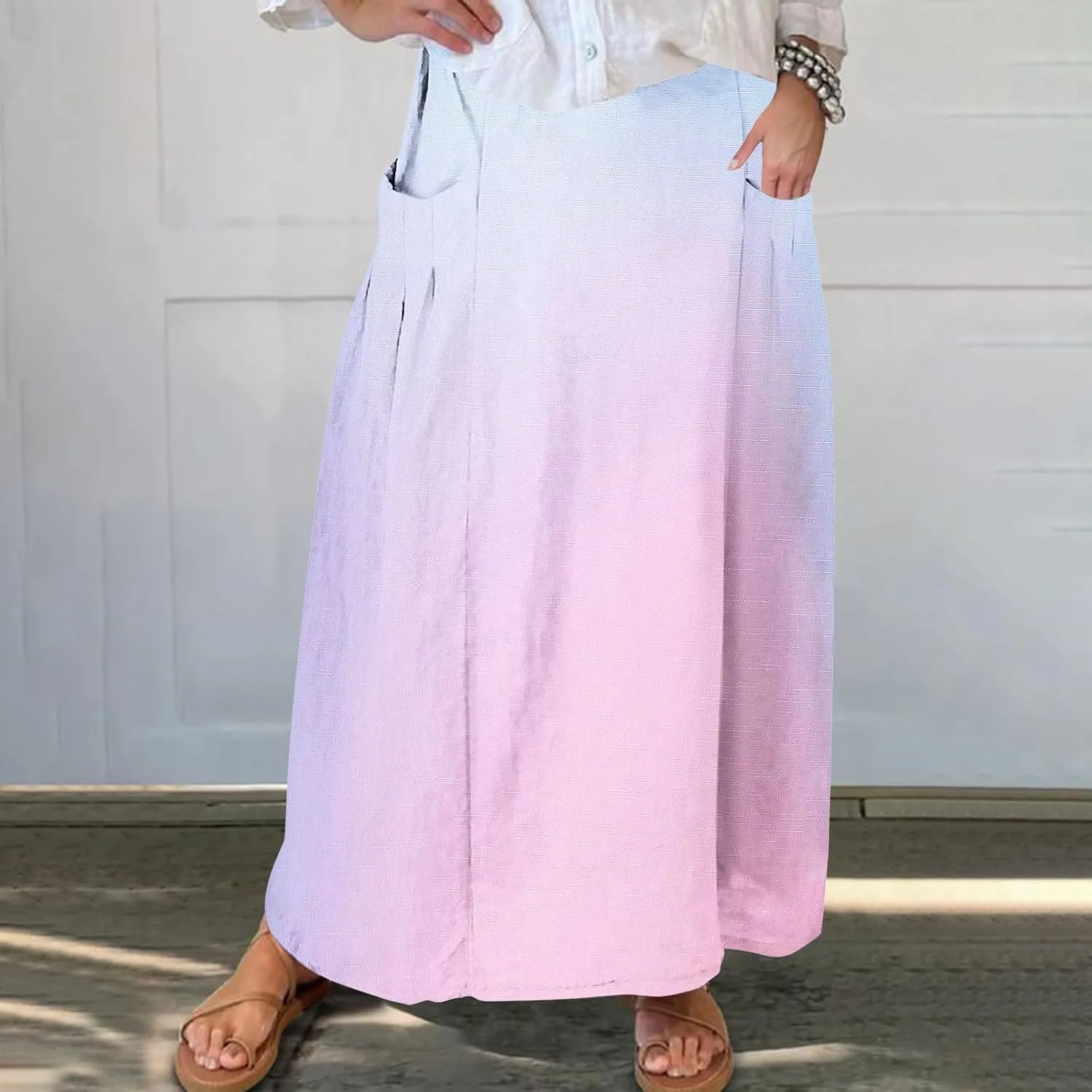 Plus Size Maxi Skirts for Women Printed Summer Skirts Elastic Waist Casual Skirts with Pockets Flowy Vacation Skirts