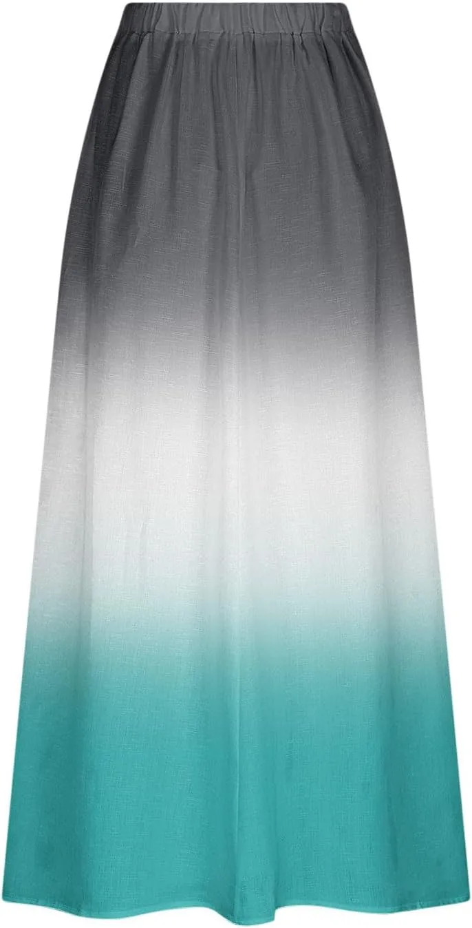 Plus Size Maxi Skirts for Women Printed Summer Skirts Elastic Waist Casual Skirts with Pockets Flowy Vacation Skirts