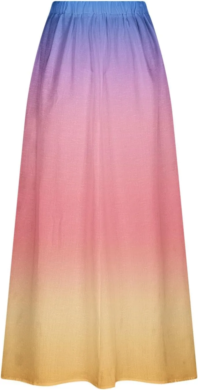 Plus Size Maxi Skirts for Women Printed Summer Skirts Elastic Waist Casual Skirts with Pockets Flowy Vacation Skirts