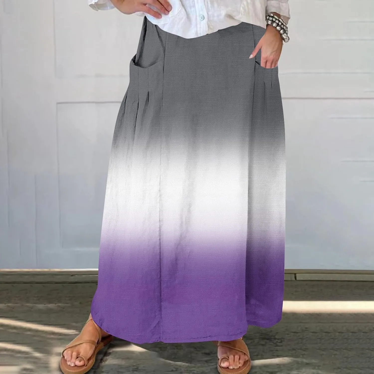 Plus Size Maxi Skirts for Women Printed Summer Skirts Elastic Waist Casual Skirts with Pockets Flowy Vacation Skirts