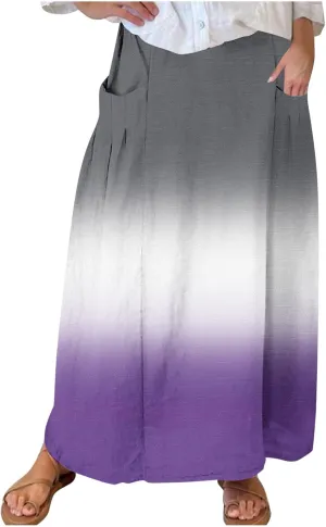 Plus Size Maxi Skirts for Women Printed Summer Skirts Elastic Waist Casual Skirts with Pockets Flowy Vacation Skirts