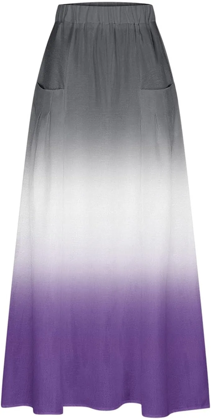 Plus Size Maxi Skirts for Women Printed Summer Skirts Elastic Waist Casual Skirts with Pockets Flowy Vacation Skirts
