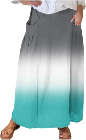 Plus Size Maxi Skirts for Women Printed Summer Skirts Elastic Waist Casual Skirts with Pockets Flowy Vacation Skirts