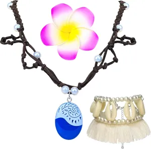 Princess Ocean Costume Accessories for Women, Princess Ocean Accessories with Handmade Woven Ocean Pendant Necklace Boho Shell Anklet Flower Hair Clip for Movie Role Play Party