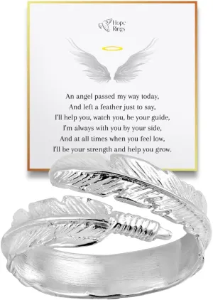 Project Hope Rings  The Feather From An Angel Ring  Handcrafted 925 Sterling Silver Angel Ring  Tarnish-Free & Hypoallergenic  Adjustable Wrap Around Ring  Thoughtful Memorial Gift Idea for Men & Women (Sterling Silver, Adjustable)