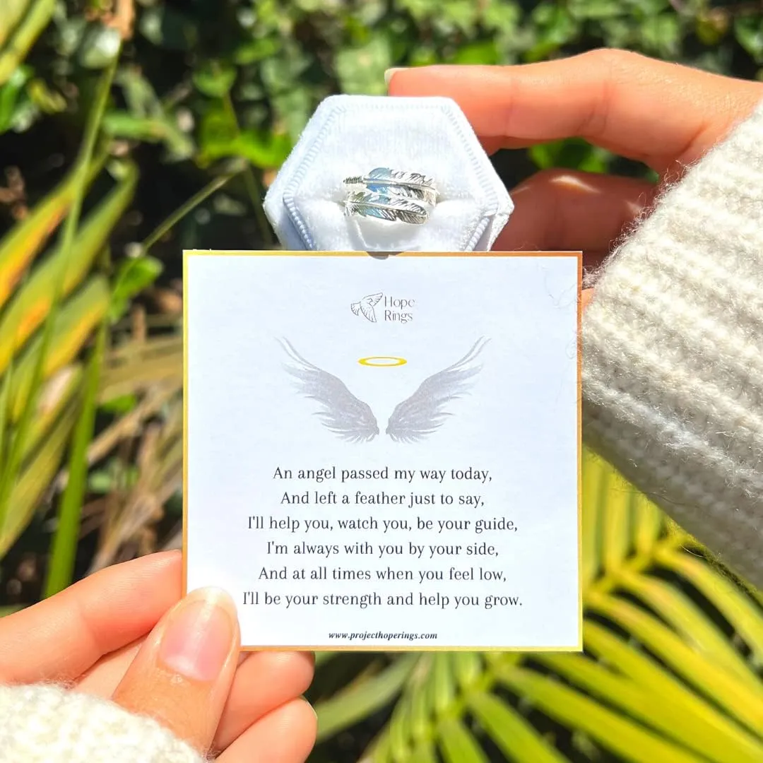 Project Hope Rings  The Feather From An Angel Ring  Handcrafted 925 Sterling Silver Angel Ring  Tarnish-Free & Hypoallergenic  Adjustable Wrap Around Ring  Thoughtful Memorial Gift Idea for Men & Women (Sterling Silver, Adjustable)