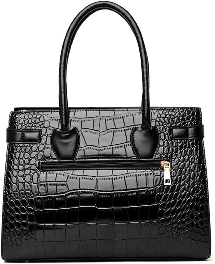 PU Leather Purses and Handbags Crossbody for Women Fashion Crocodile Pattern Top Handle Satchel Purse Set 3pcs (Brown)