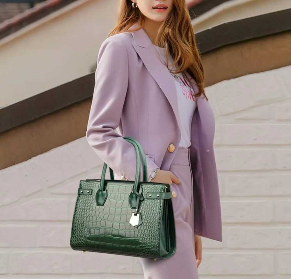 PU Leather Purses and Handbags Crossbody for Women Fashion Crocodile Pattern Top Handle Satchel Purse Set 3pcs