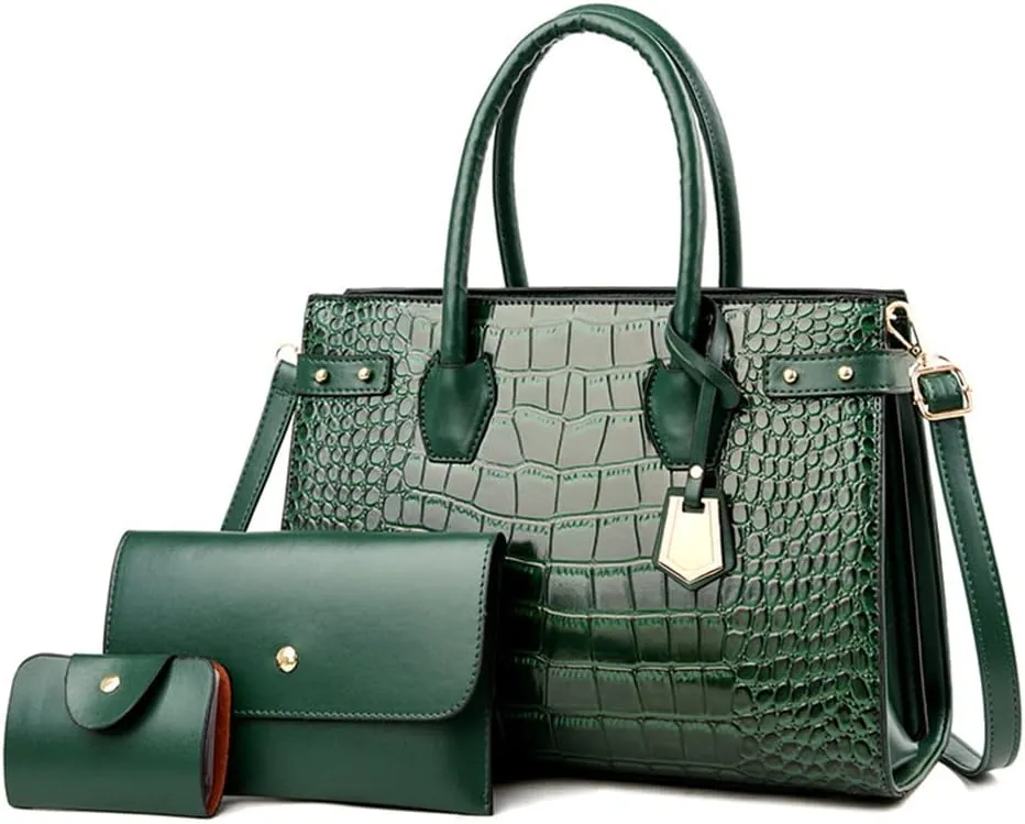 PU Leather Purses and Handbags Crossbody for Women Fashion Crocodile Pattern Top Handle Satchel Purse Set 3pcs