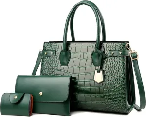 PU Leather Purses and Handbags Crossbody for Women Fashion Crocodile Pattern Top Handle Satchel Purse Set 3pcs