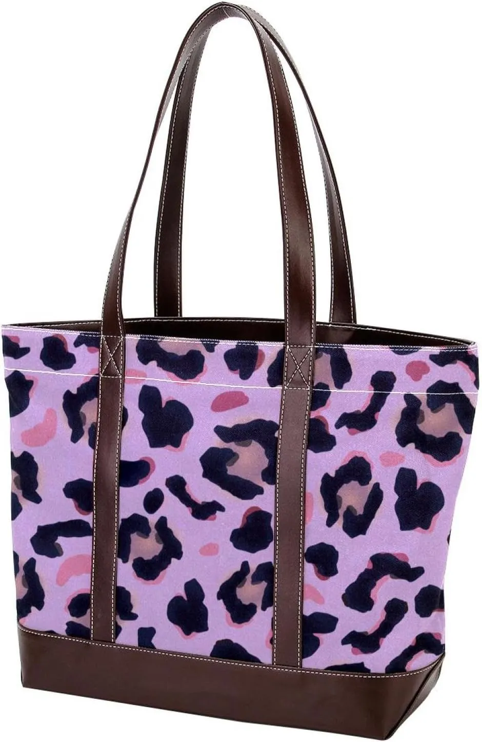 Purple Leopard Print-7 Tote Bags Durable Leather Canvas Purses and Handbags for Women Top Handle Shoulder Satchel Hobo Bags