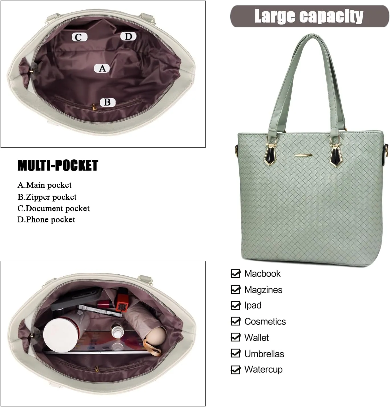 Purses and Handbags for Women Synthetic Leather Tote Crossbody Bags Satchel Purses Set 6pcs