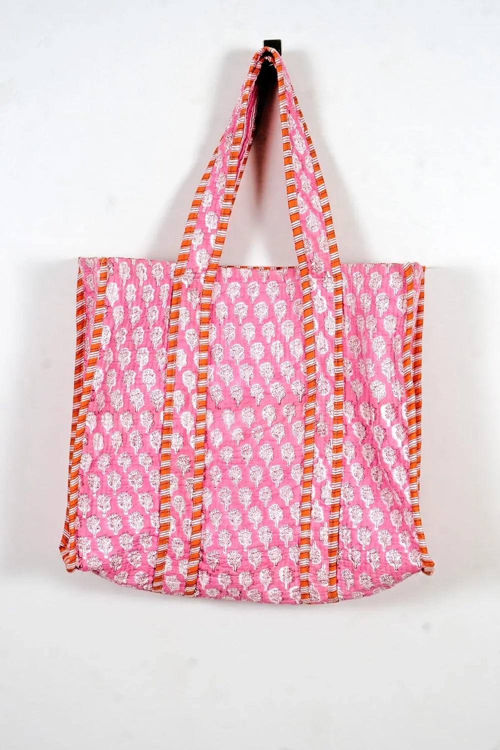 Quilted Cotton Handprinted Reversible Large multicolor Floral Tote Bag