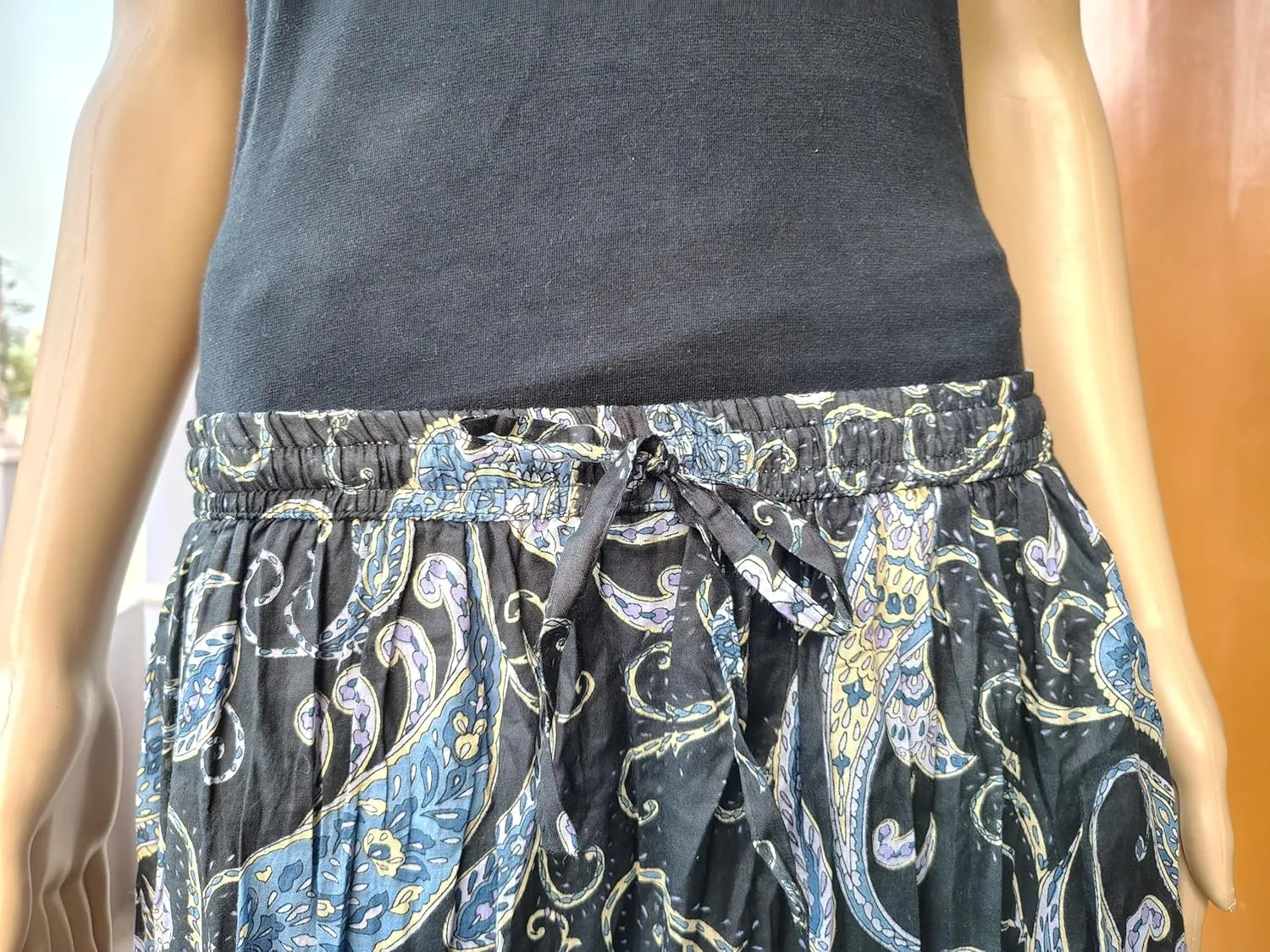 Rastogi Handicrafts Women's Boho Maxi Skirt, Paisley Floral Print, Geometric Pattern, Waist, Long Flowy Design