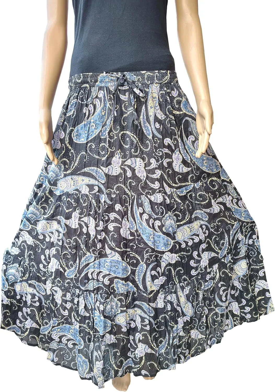 Rastogi Handicrafts Women's Boho Maxi Skirt, Paisley Floral Print, Geometric Pattern, Waist, Long Flowy Design