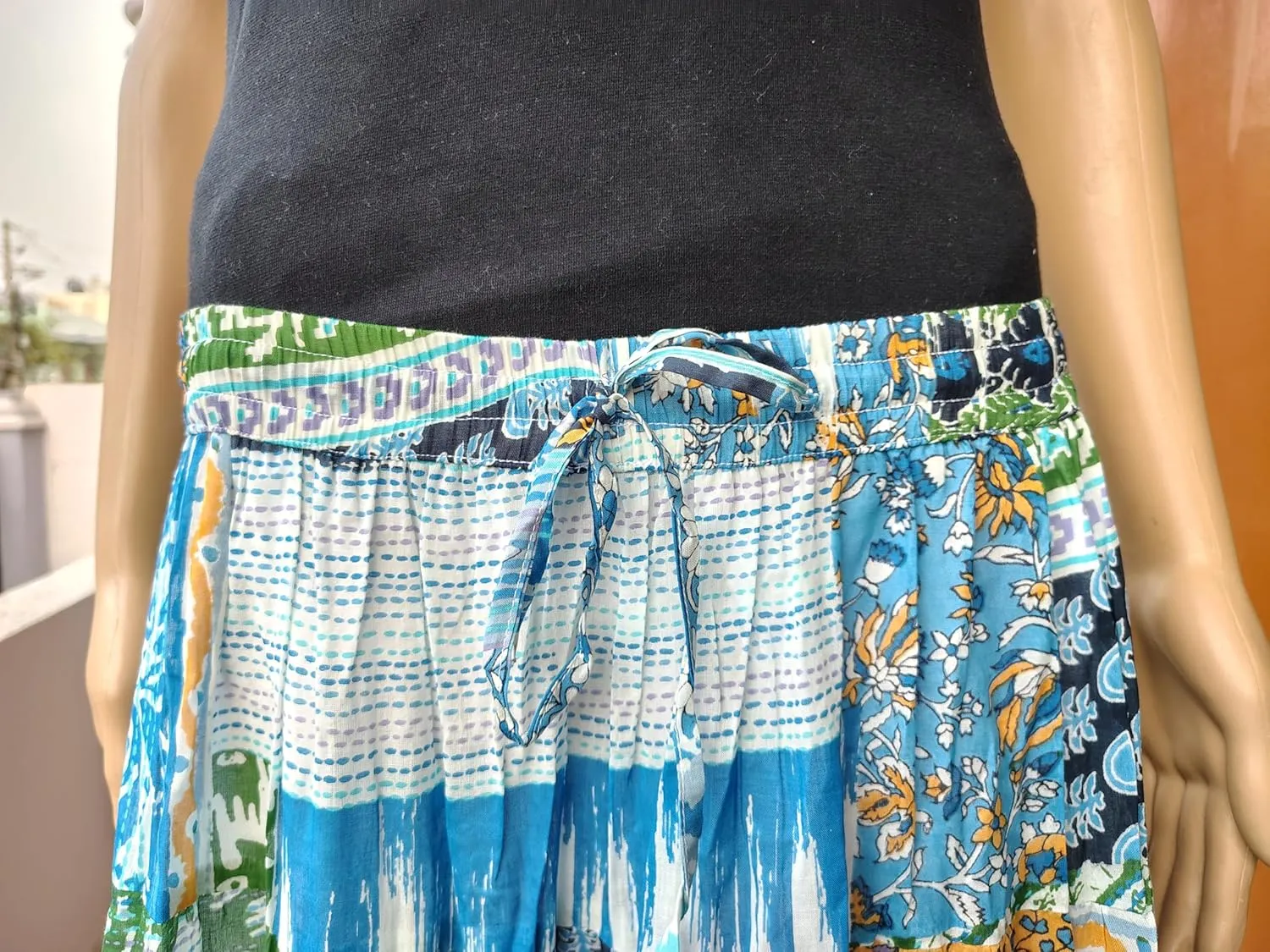 Rastogi Handicrafts Women's Boho Maxi Skirt, Paisley Floral Print, Geometric Pattern, Waist, Long Flowy Design