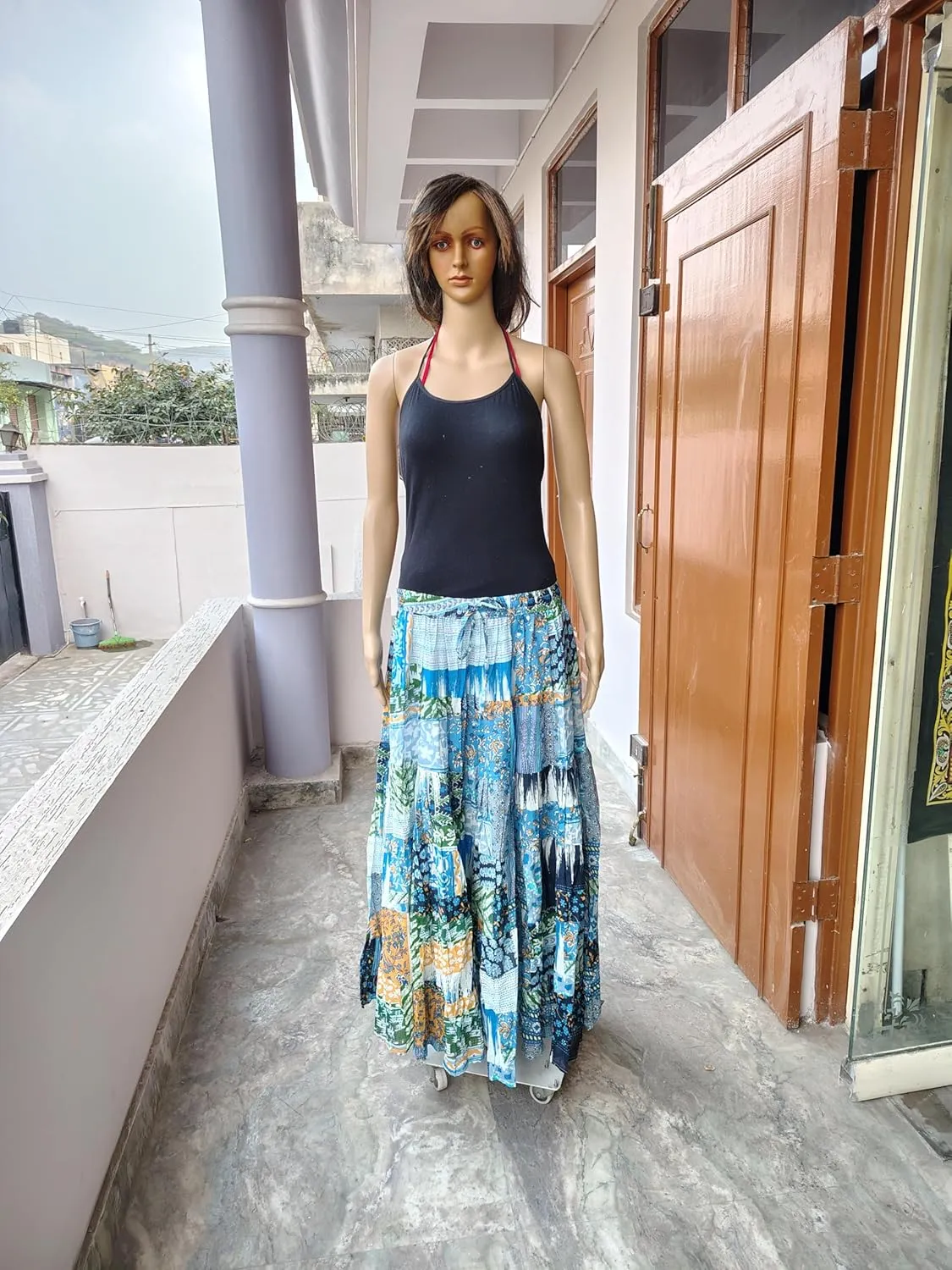Rastogi Handicrafts Women's Boho Maxi Skirt, Paisley Floral Print, Geometric Pattern, Waist, Long Flowy Design