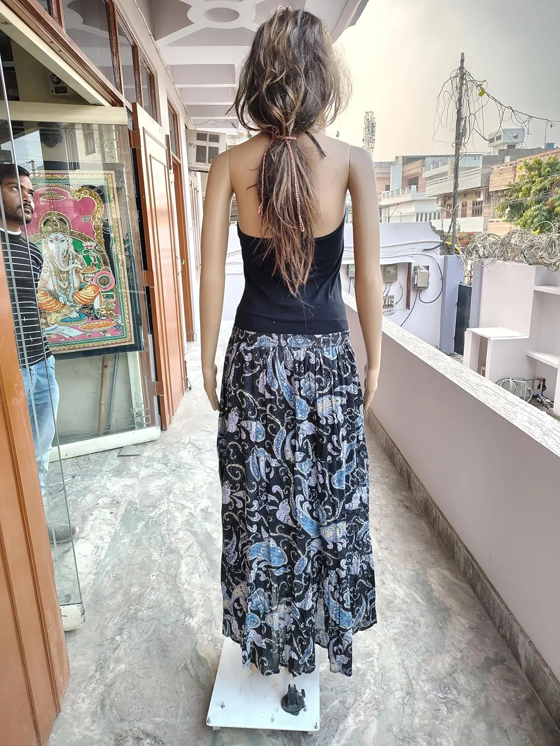 Rastogi Handicrafts Women's Boho Maxi Skirt, Paisley Floral Print, Geometric Pattern, Waist, Long Flowy Design