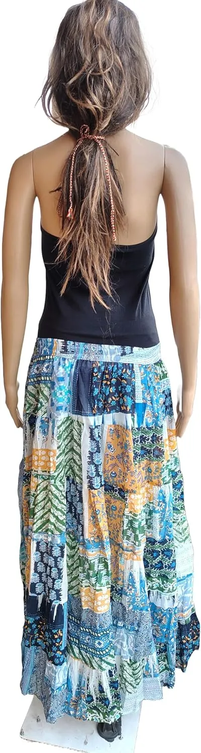Rastogi Handicrafts Women's Boho Maxi Skirt, Paisley Floral Print, Geometric Pattern, Waist, Long Flowy Design
