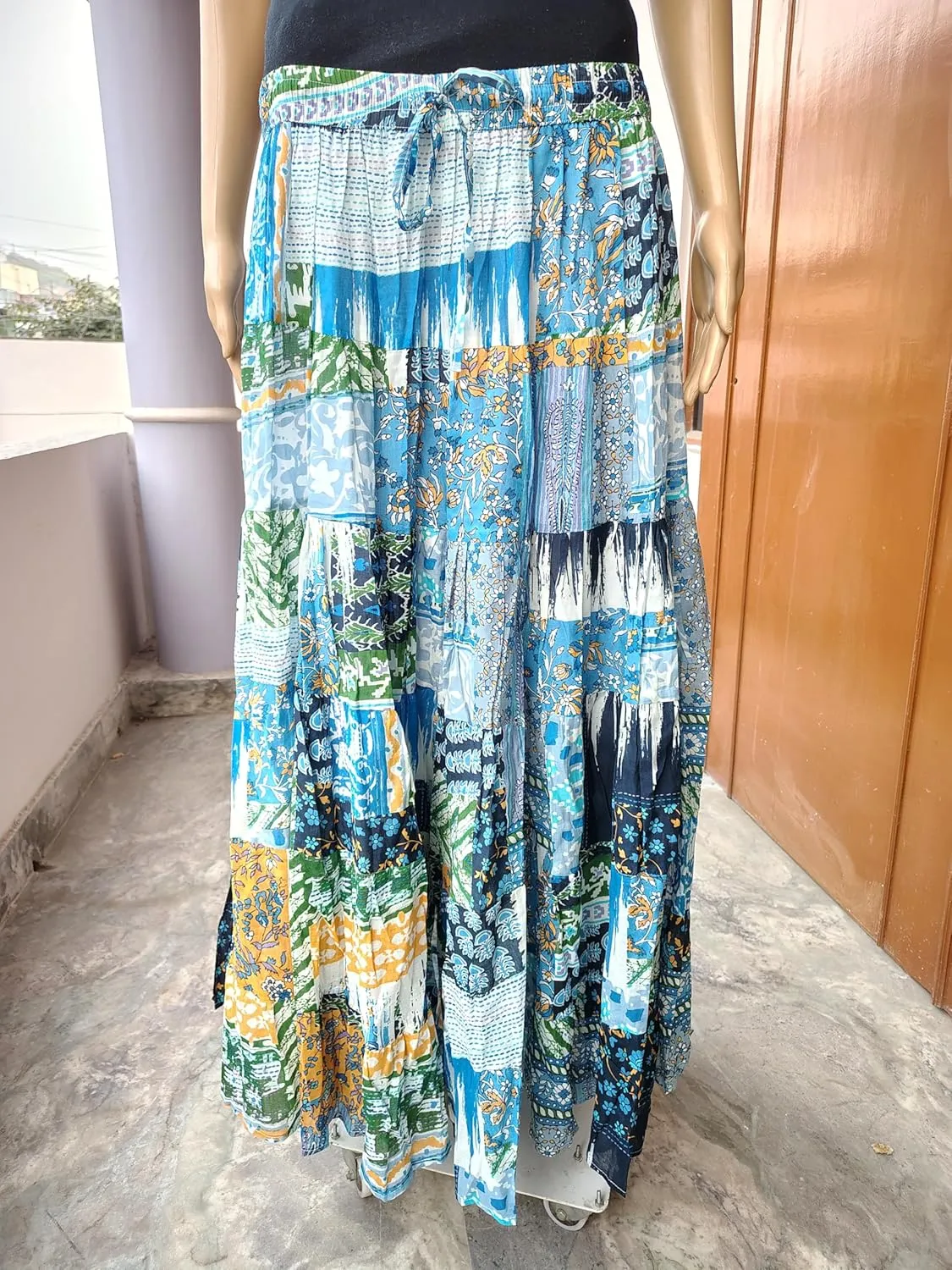 Rastogi Handicrafts Women's Boho Maxi Skirt, Paisley Floral Print, Geometric Pattern, Waist, Long Flowy Design