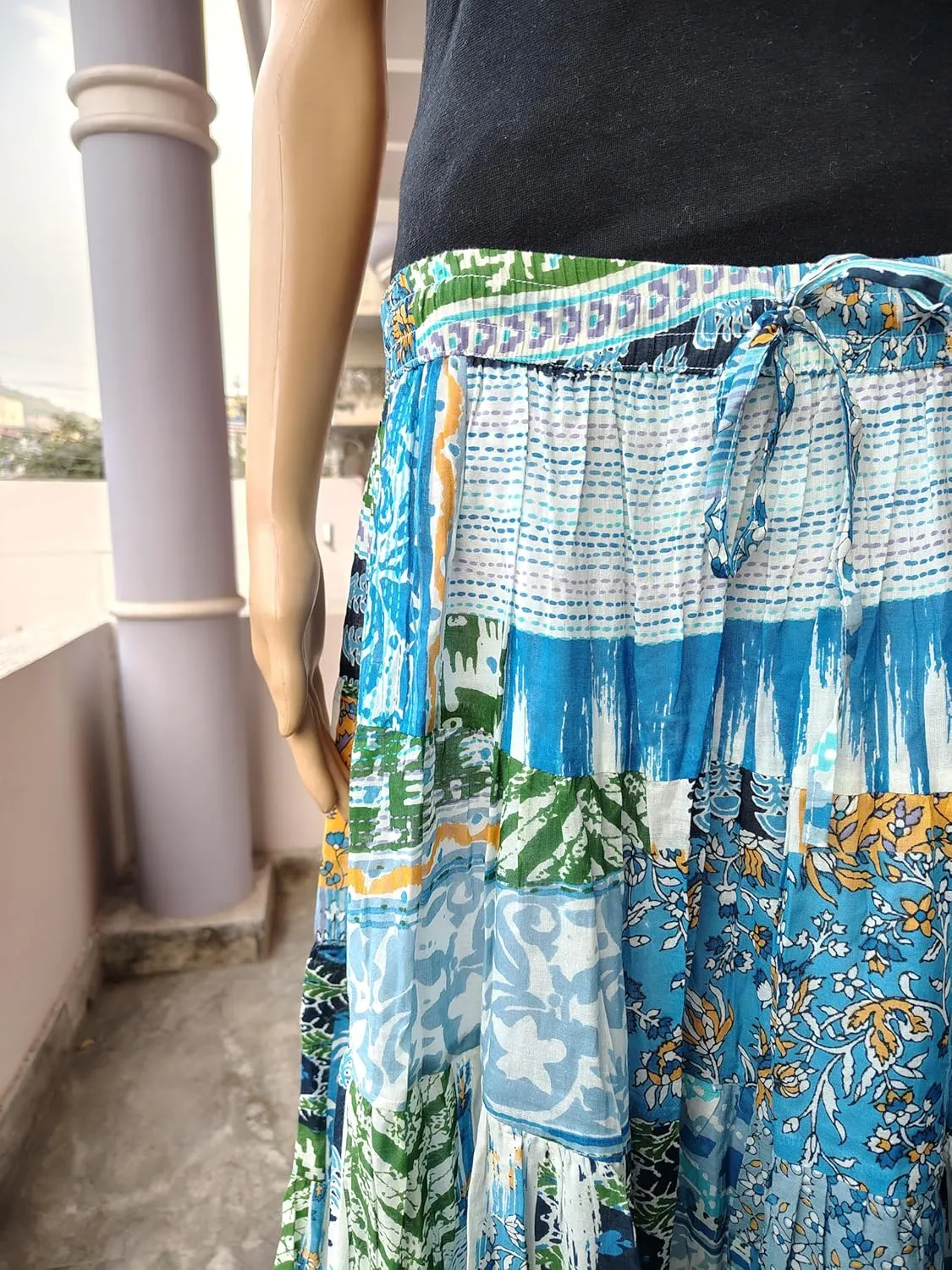Rastogi Handicrafts Women's Boho Maxi Skirt, Paisley Floral Print, Geometric Pattern, Waist, Long Flowy Design