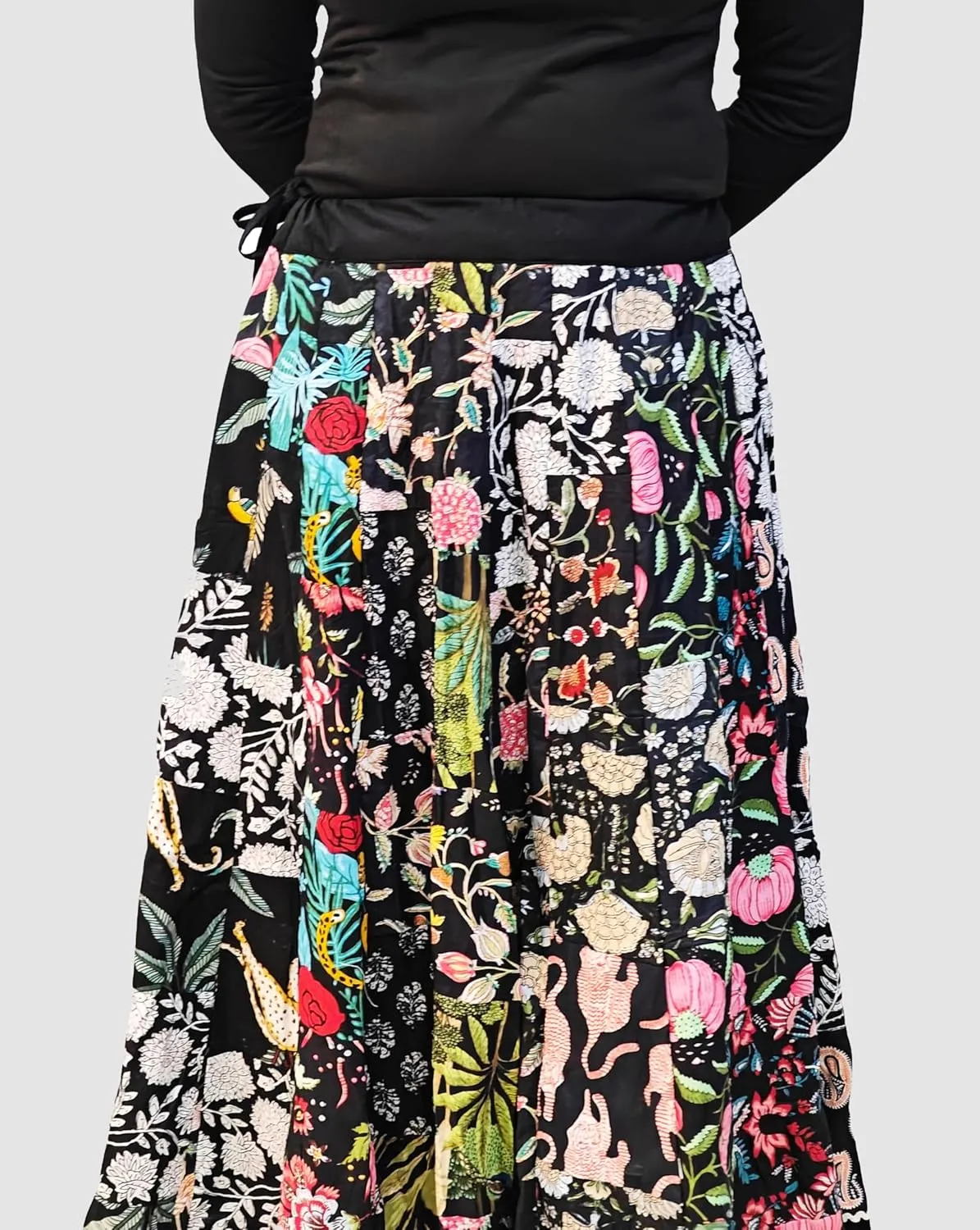 Rastogi Handicrafts Women's Boho Maxi Skirt, Paisley Floral Print, Geometric Pattern, Waist, Long Flowy Design