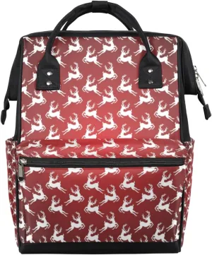 Red Background Reindeer Print Diaper Bag Tote Large Capacity Waterproof with Adjustable Shoulder Strap and Pram Straps Mommy Bag for Hospital Beach Weekender Travel