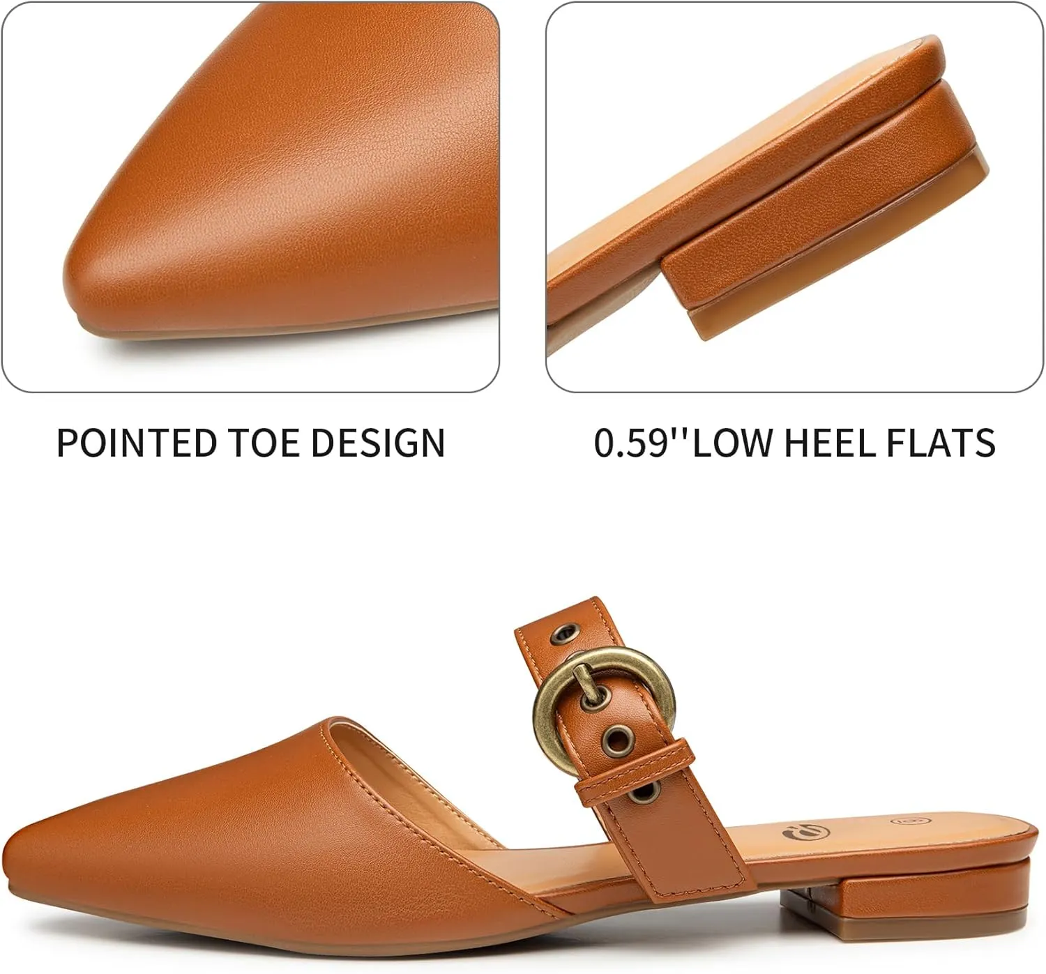 Rekayla Mules for Women Adjustable Strap Pointed Toe Backless Loafer Shoes??