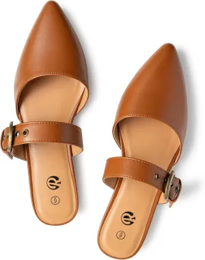 Rekayla Mules for Women Adjustable Strap Pointed Toe Backless Loafer Shoes??