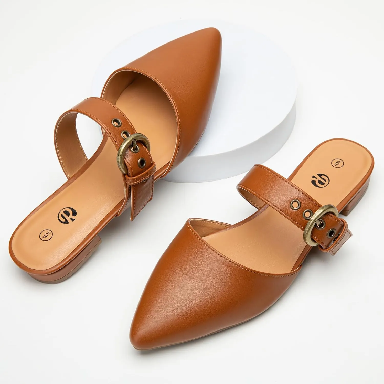 Rekayla Mules for Women Adjustable Strap Pointed Toe Backless Loafer Shoes??