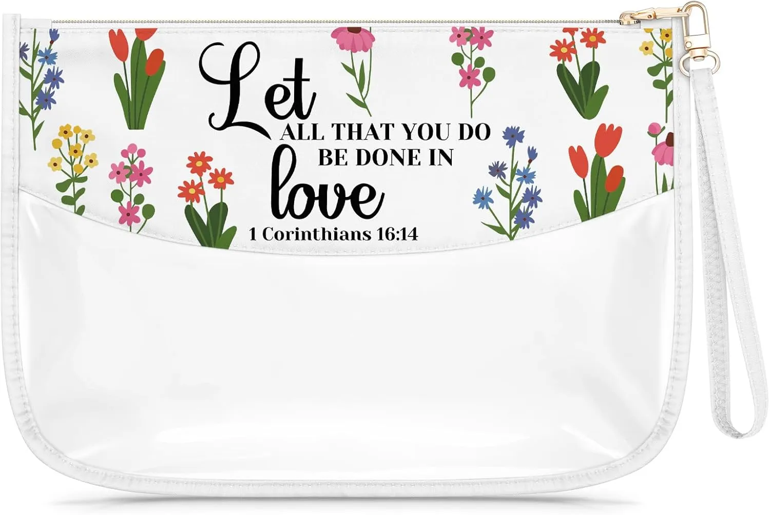 Religious Gifts for Women Clear Makeup Bag Christian Gifts for Her Inspirational Bible Verse Corinthians 16:14 Cosmetic Bag Baptismal Present for Daughter Sister Best Friend Encouragement Present