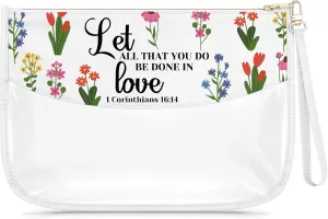 Religious Gifts for Women Clear Makeup Bag Christian Gifts for Her Inspirational Bible Verse Corinthians 16:14 Cosmetic Bag Baptismal Present for Daughter Sister Best Friend Encouragement Present