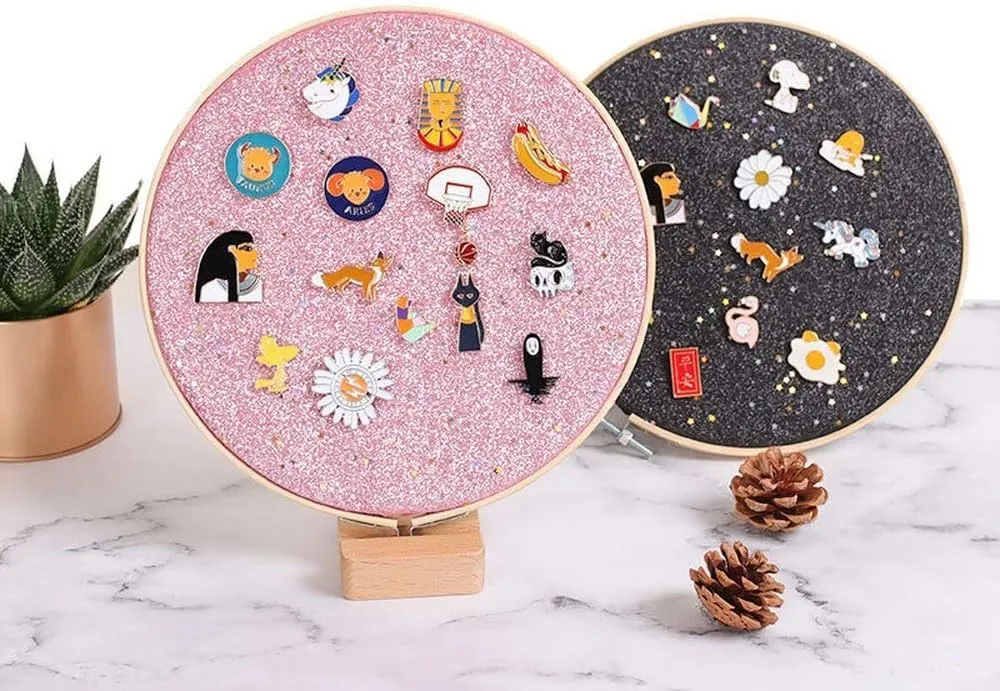 REOVE Wall Hanging Pin Collection Display Stand Enamel Pin Display Holder Display Board, Canvas Leather Embroidery Hoop for Display Pins Buttons Wall Decoration