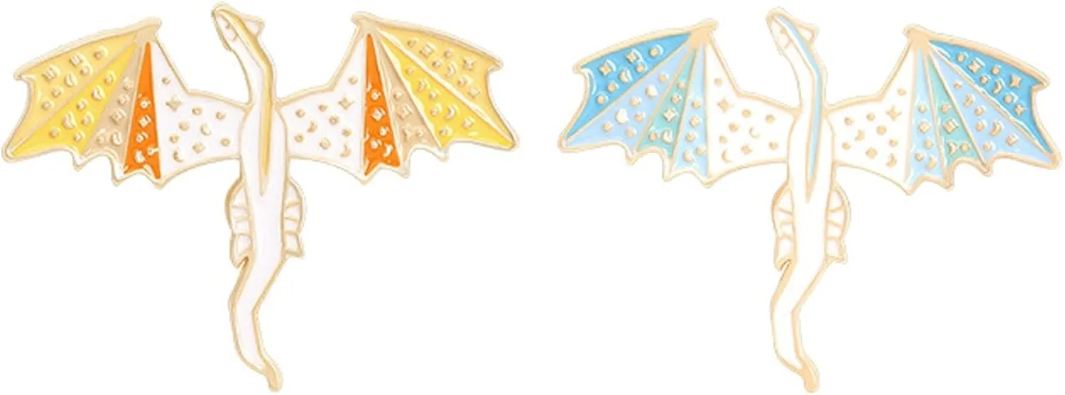 ROFARSO Dragon Enamel Lapel Pin Set Cartoon Flying Dragon Pin, Accessory for Backpacks Clothing Bags Hats Shirts(2piccs pin set)