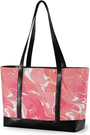 Rose Pink Marble Texture classy canvas laptop tote bag with zipper work tote bag for Travel Gym Vacation with diaper maletin ejecutivo para mujer