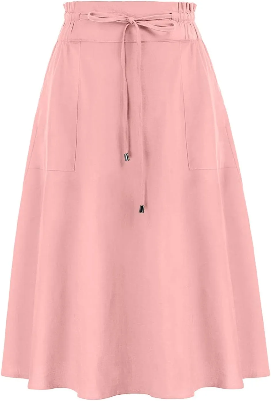 Rvidbe Women's Drawstring High Waisted Midi Skirts with Pockets Summer Casual Flowy Pleated A-Line Flared Cotton Skirts