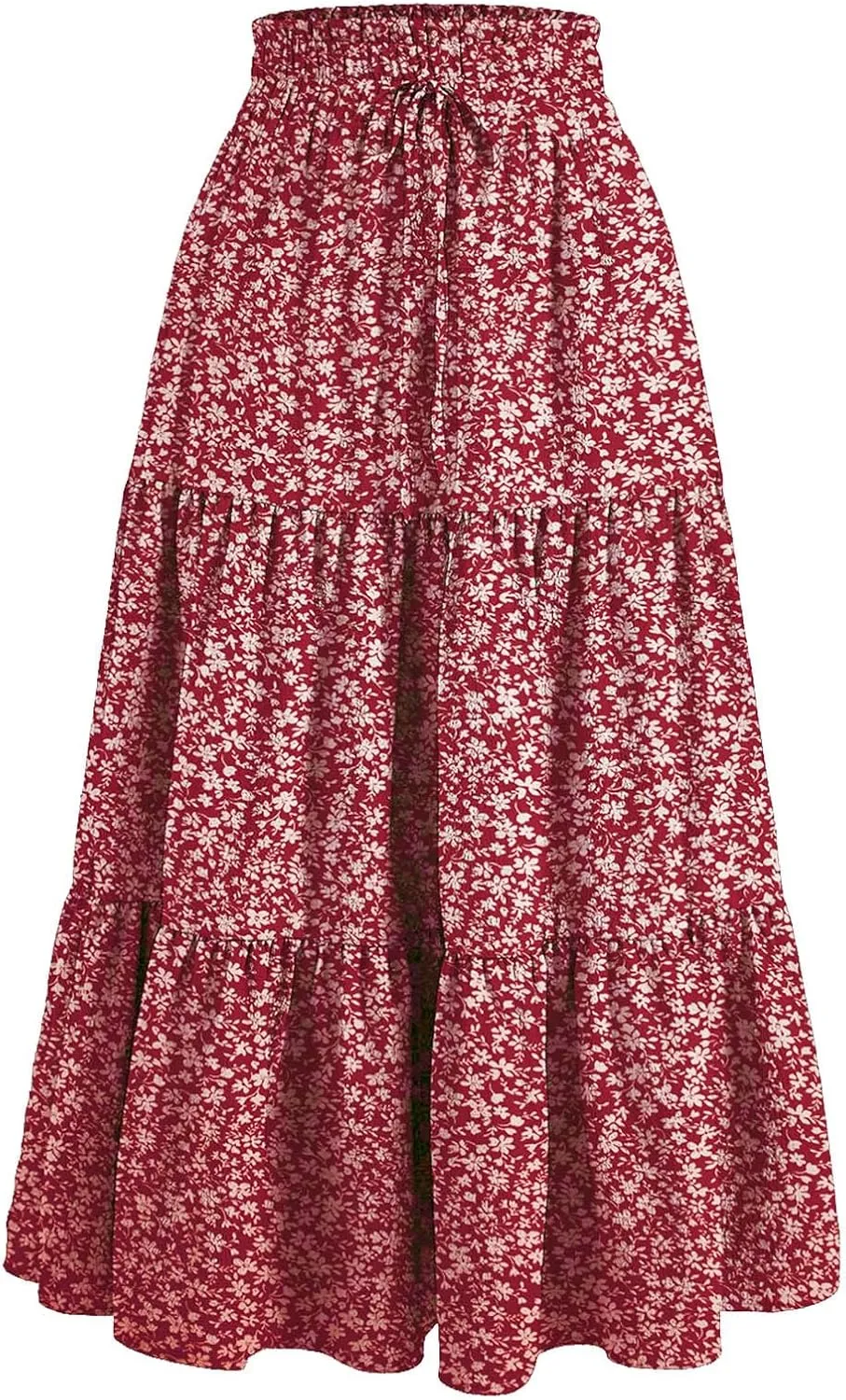 Rvidbe Women's Summer Casual Maxi Skirt Pleated A-Line Flowy Ruffle Tiered Elastic High Waist Vacation Beach Long Skirts