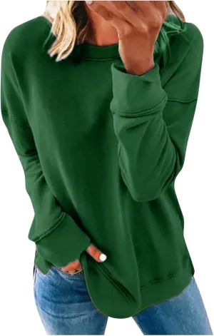 Sales Online Shopping,Top Women Loose Woman's Casual Fashion Long Sleeve Solid Color Round Collar Hoodie Lightweight Oversized (#1-Green, L)