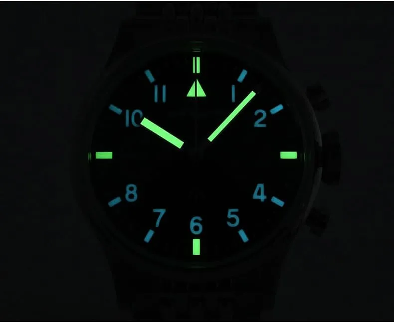 San Martin Men Chronograph Watch 38.5mm Pilot Manual Wind Mechanical Wristwatch 10ATM BGW-9 C3 Luminous Sapphire ST1901