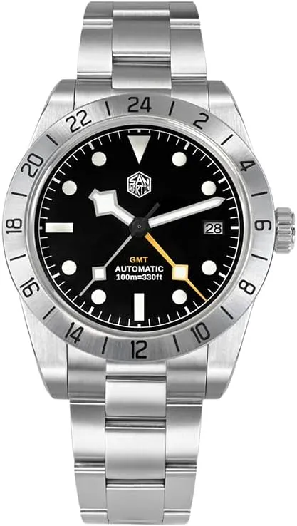 San Martin Men GMT Watch 39MM Luxury Automatic Mechanical Wristwatch Vintage 10ATM BGW-9 Luminous Steel Bezel Sapphire