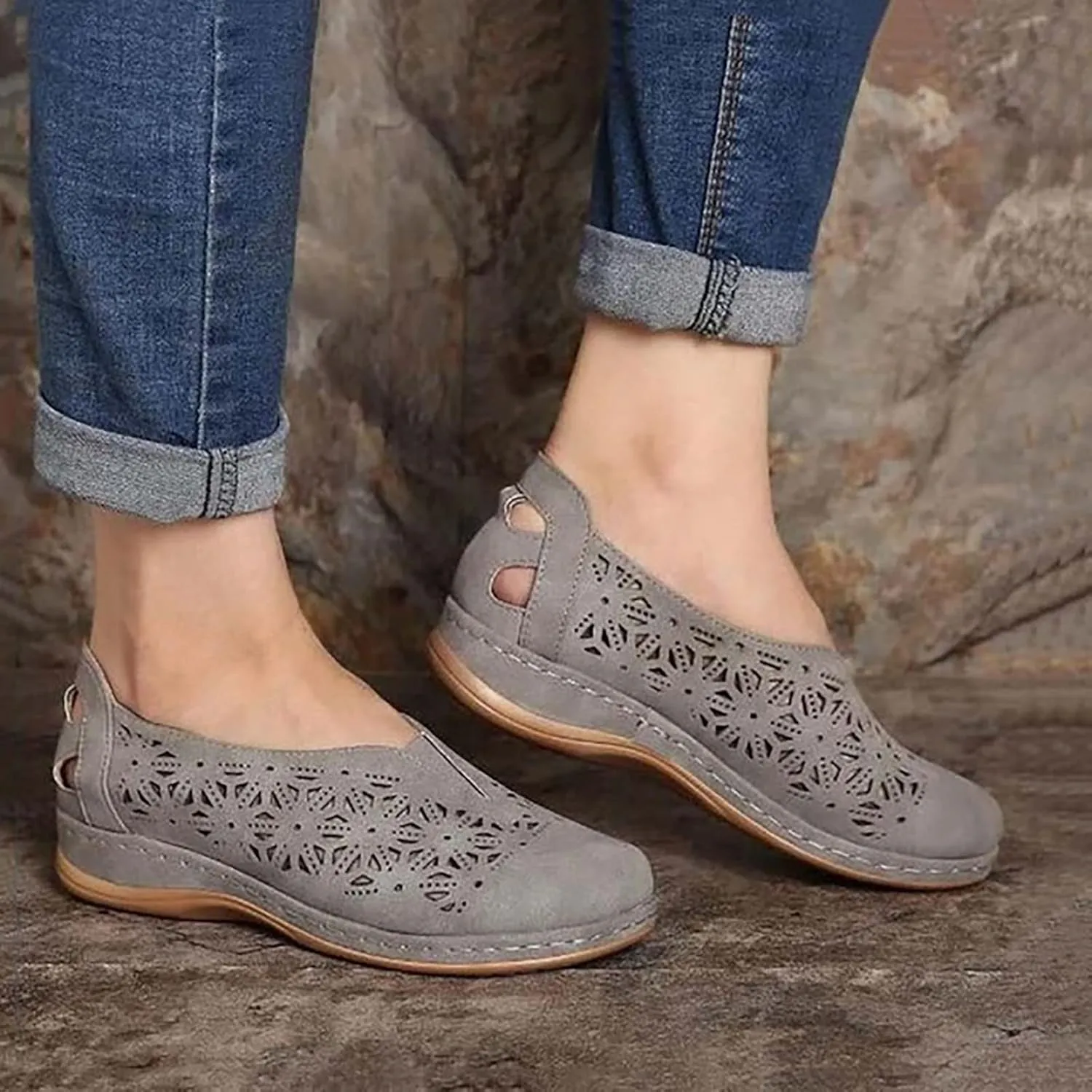Sandals for Women Girls Retro Thong Sandals Wedge Sandals Round Toe Comfy Shoes Premium Orthopedic Breathable Hollow Comfortable Sandals,Brown,US9/EU41